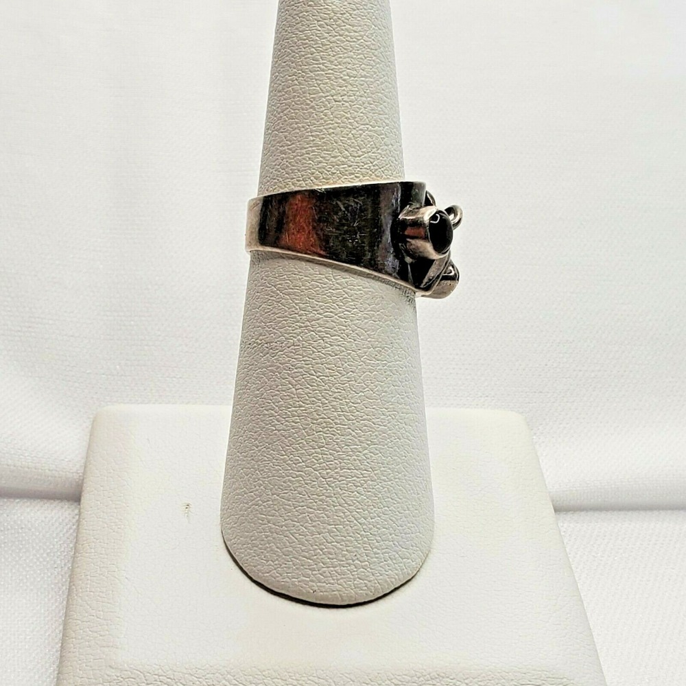 Vintage 925 Sterling Silver Abstract Vine Black Onyx Buds Design Ring Size 6.75 - Picture 6 of 12